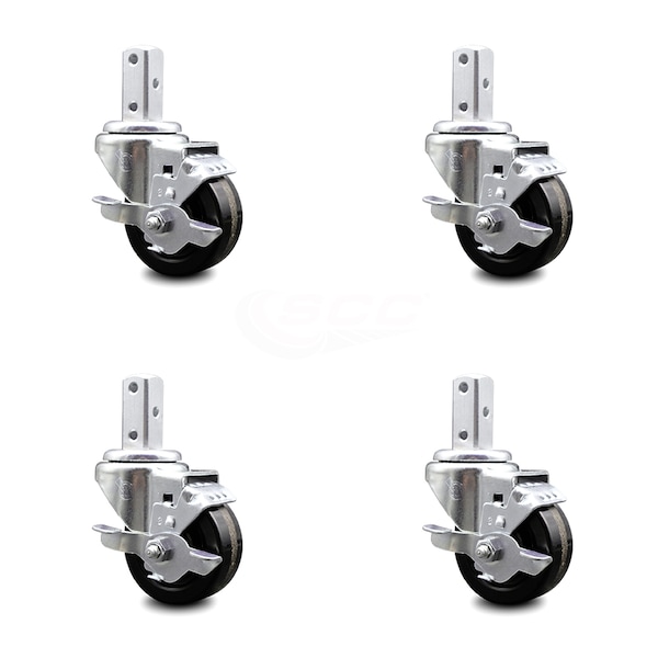 3 Inch Phenolic Wheel Swivel 3/4 Inch Square Stem Caster Set with Brake SCC